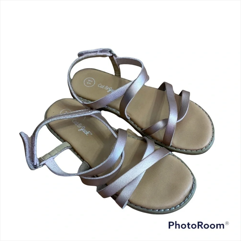 Cat & Jack Rose Gold Sandals Toddler 11 Girls Open Toe Pink